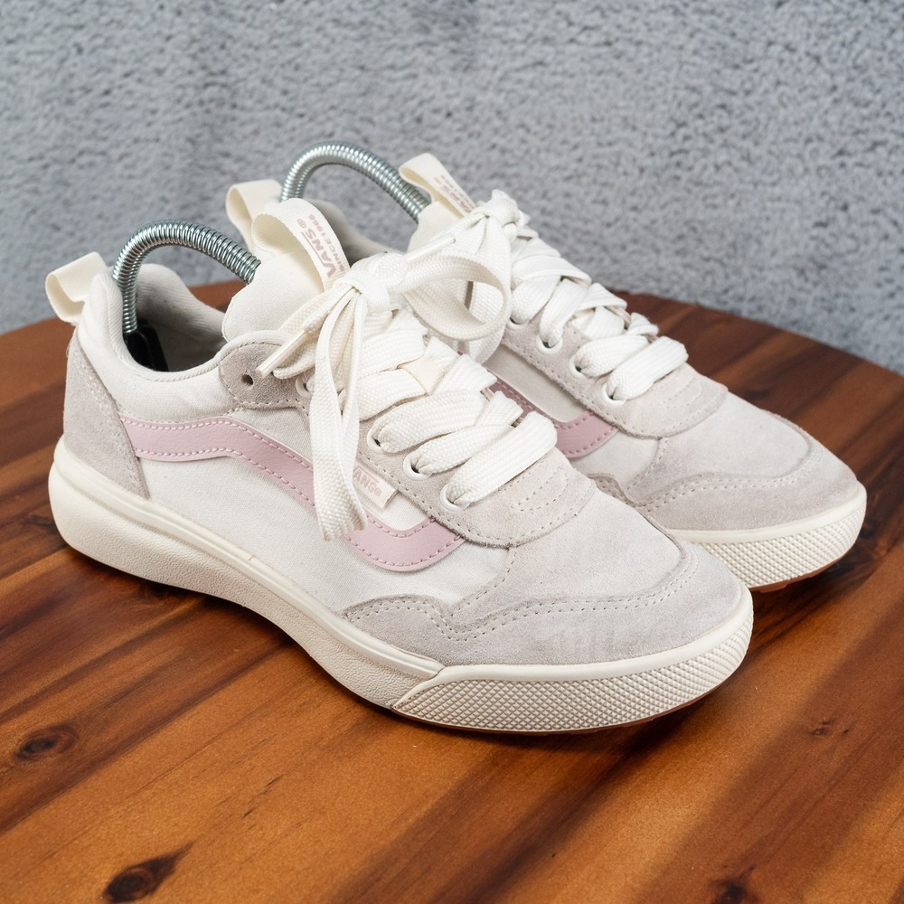 Vans Range Exp Sneakers Women's Off White Pink Lace Up Low Top Skate Shoes - 8.5